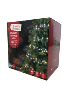 Beautiful Christmas Compact Lights With 1000 Rainbow Lights & Green Cable